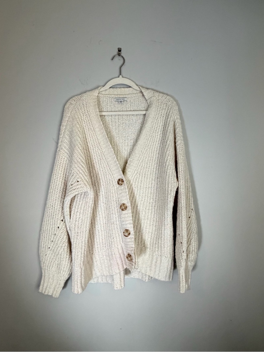 American Eagle Outfitters Cream Chunky V-Neck Button Cardigan